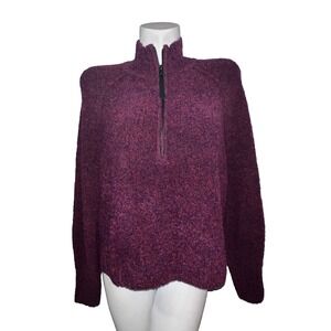 New Prana Women's Size L Marled Purple Red Quarter Zip Pullover Sweater NWT
